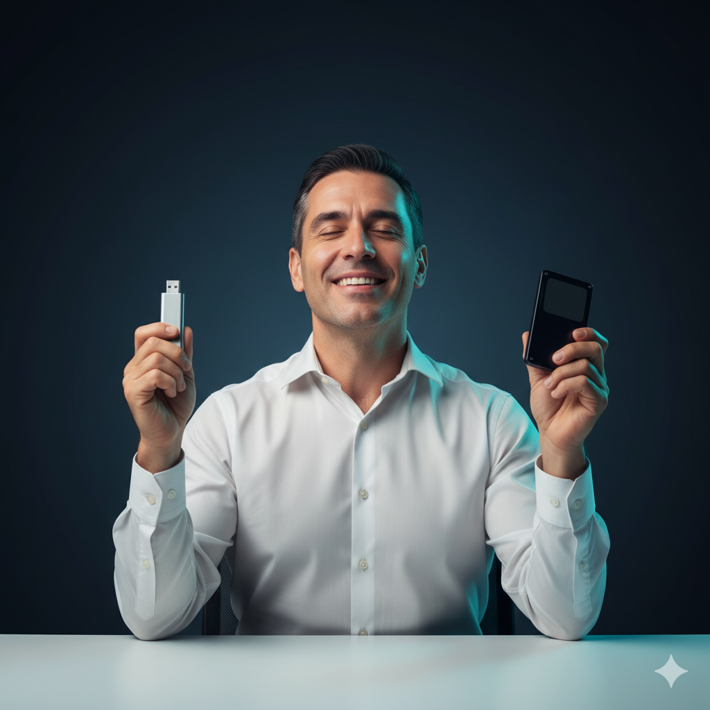 Ricardo sonriendo con su laptop